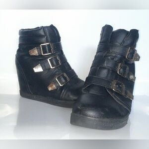 Buckled Wedge Ankle Boots, 7